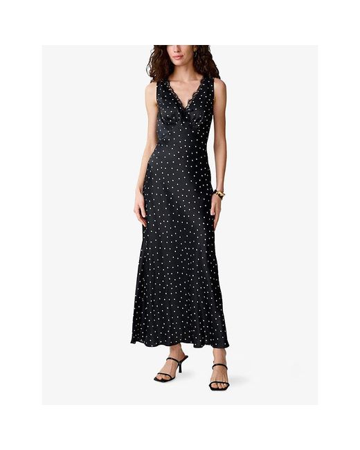 OMNES Black Jennifer Polka-Dot Satin Maxi Dress