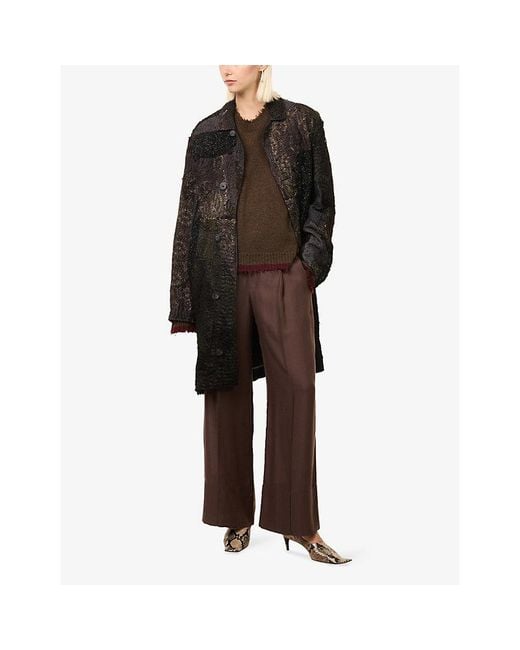 By Walid Black Embroidered Duster Woven Coat