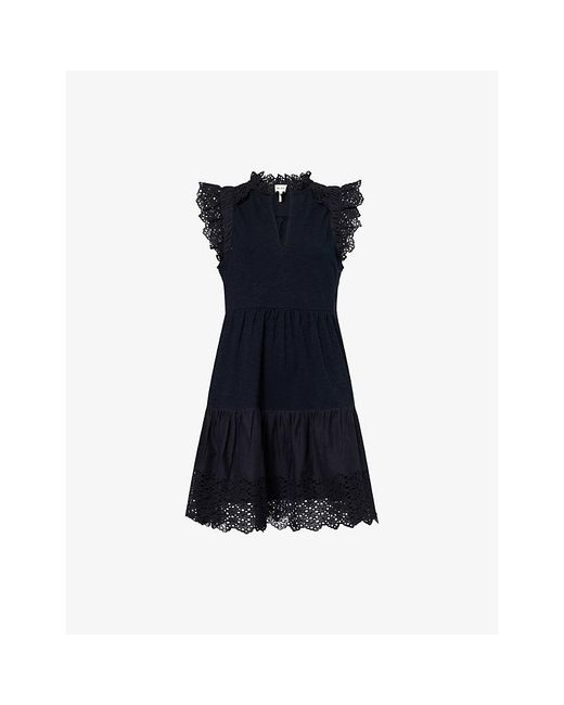 ME+EM Blue Broderie-Anglaise Cotton-Jersey Swing Mini Dress