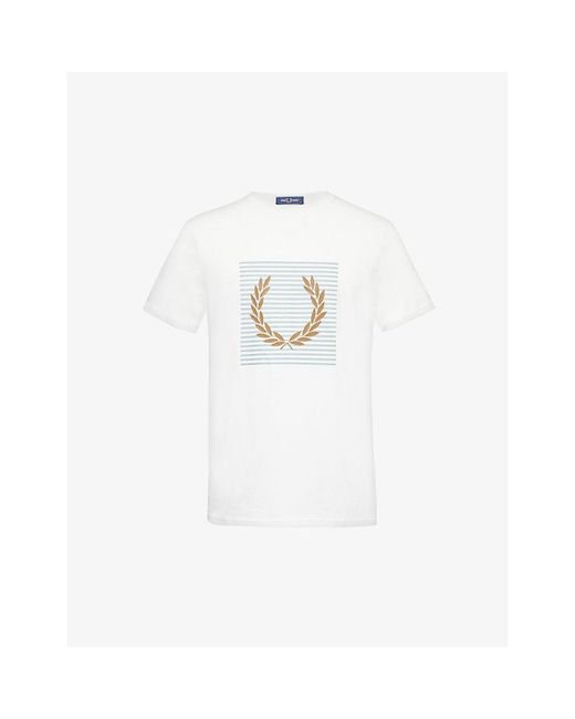 Fred Perry White Branded-print Short-sleeved Cotton-jersey T-shirt for men