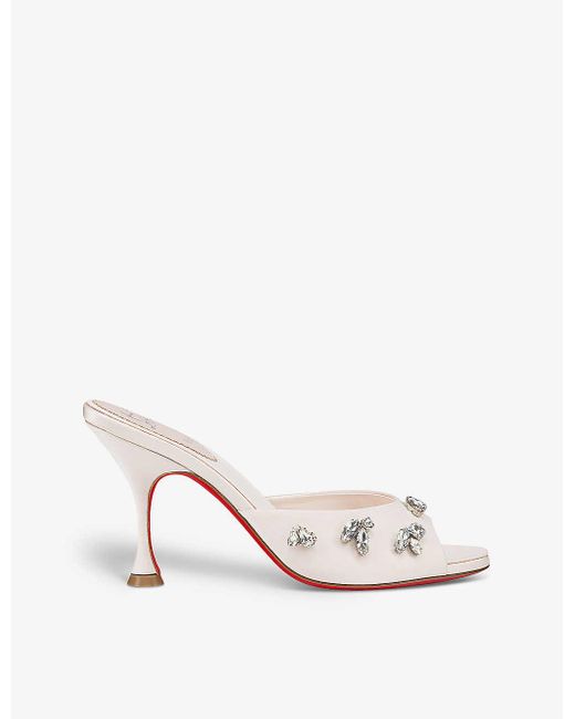 Christian Louboutin Natural Degraqueen 85 Crystal-embellished Satin Heeled Mules