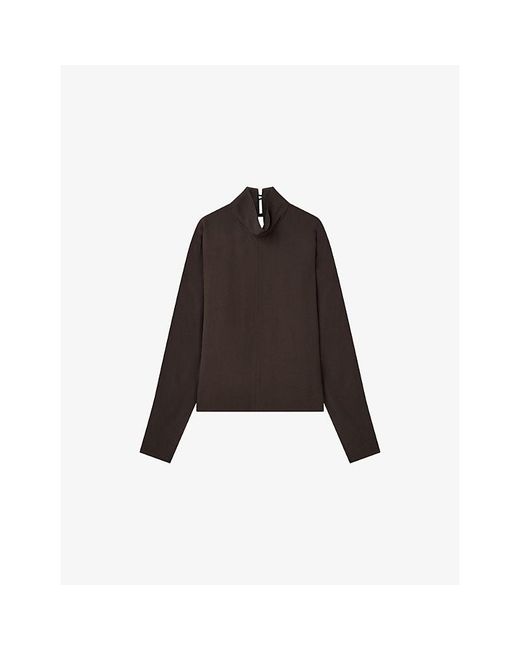 Joseph Black Buick Funnel-Neck Crepe Blouse