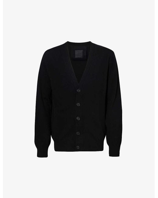 Givenchy Black Contrast-branded V-neck Wool-knit Cardigan for men