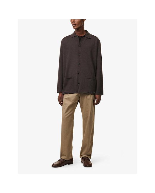 Valentino Garavani Brown Vlogo Signature Pointed-Collar Virgin-Wool Cardigan for men