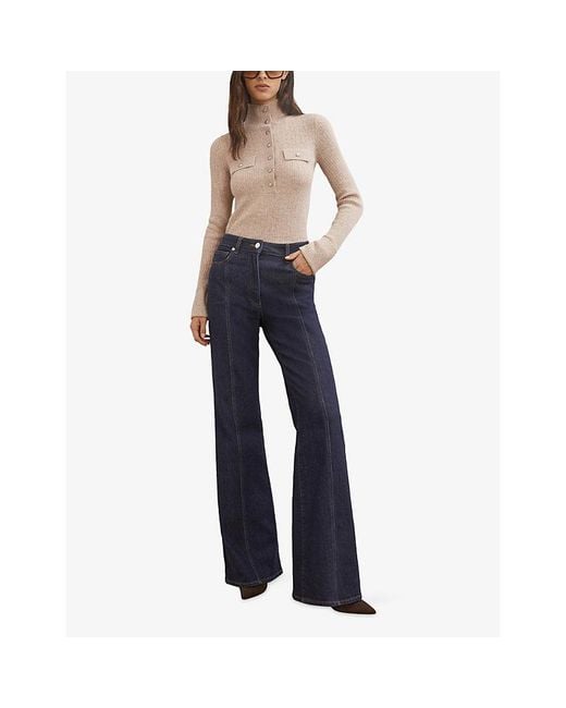 Reiss Natural Elly Button-Neck Wool Jumper