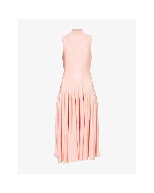 Alaïa Pink Godet Pleated Knitted Maxi Dress
