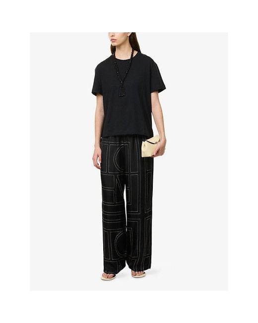 Totême Black Monogram-Print Silk-Twill Pyjama Bottoms