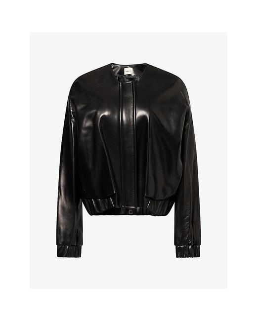 Khaite Black Cordan Bomber Leather Jacket