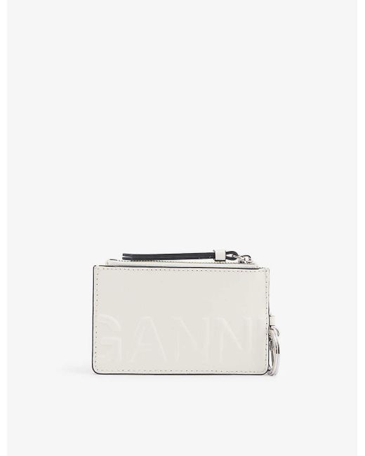 Ganni Brand-embossed Recycled-leather Wallet in White | Lyst