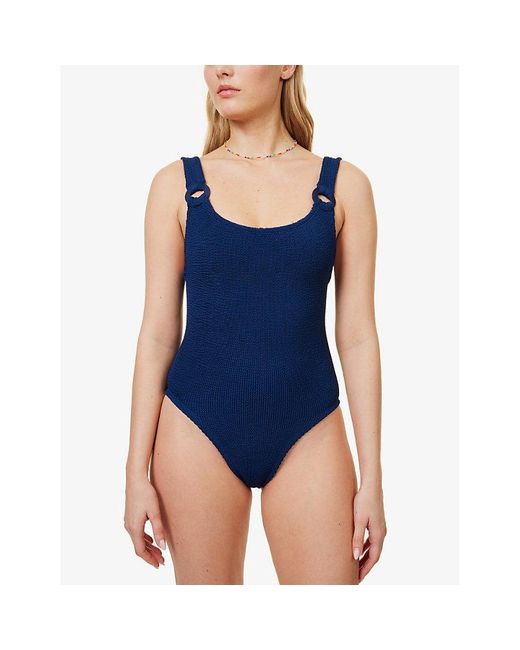 Hunza G Blue Vy Domino Scooped-back Swimsuit