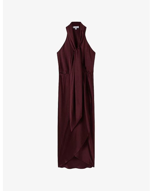 Reiss Purple Tayla Halter-neck Woven Midi Dress