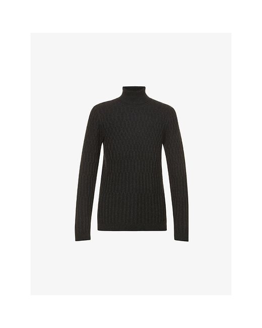 HUGO Gray Patterned Turtleneck Wool And Cotton-Blend Jumper for men