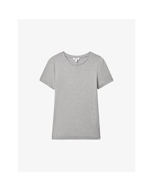 Reiss Gray Victoria Scoop-neck Stretch-cotton T-shirt