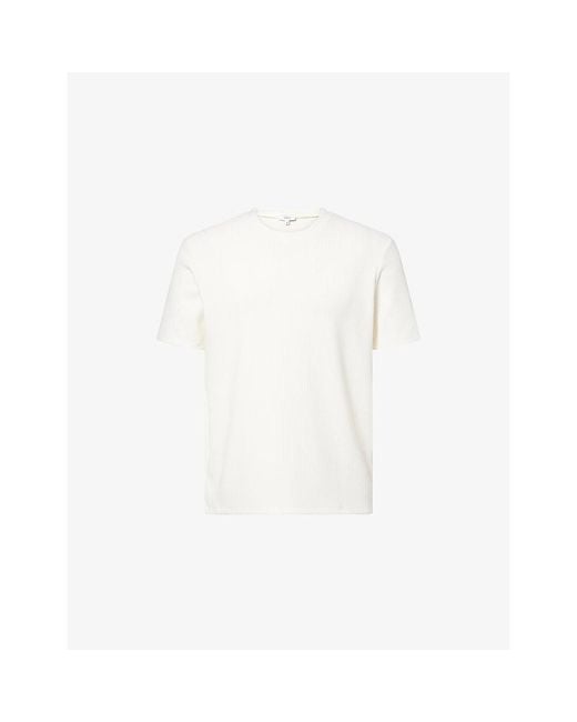 Arne White Pleated Crew-Neck Woven T-Shirt for men