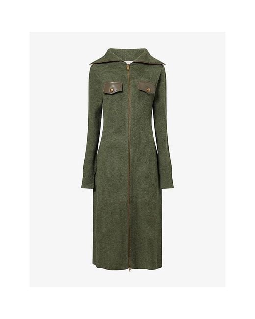 Zimmermann Green Valiant Utility Long Wool-Blend Cardigan