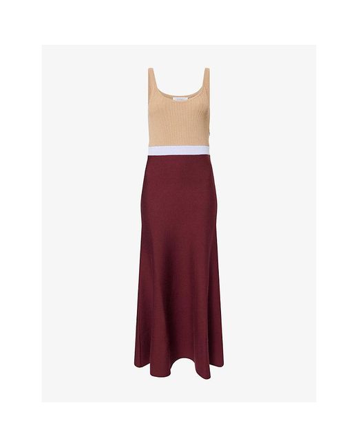 Gabriela Hearst Red Flaminius Colour-Blocked Wool And Silk-Blend Maxi Dress