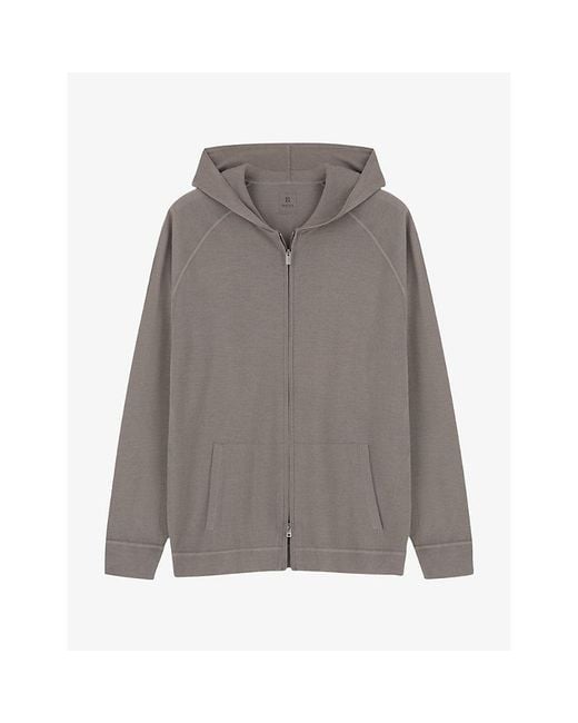 Boggi Gray Hooded Full-Zip Merino-Wool Sweatshirt for men