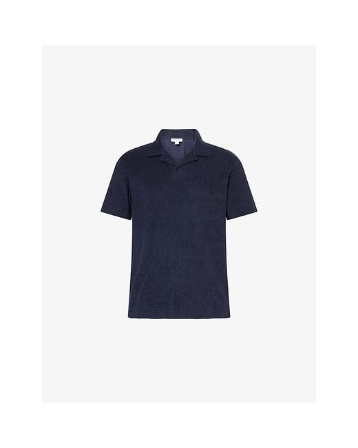 Sunspel Blue Towelling Camp-Collar Cotton Polo Shirt for men