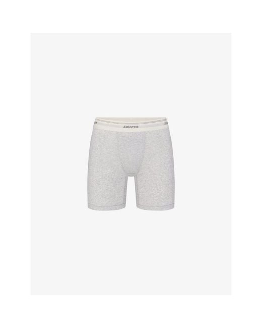 Skims White Cotton Rib 5In Stretch-Cotton Boxer Briefs for men