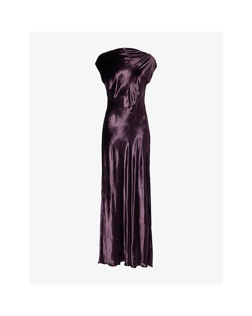 Twp Purple Back To You Cowl-Neck Velvet Silk-Blend Maxi Dress