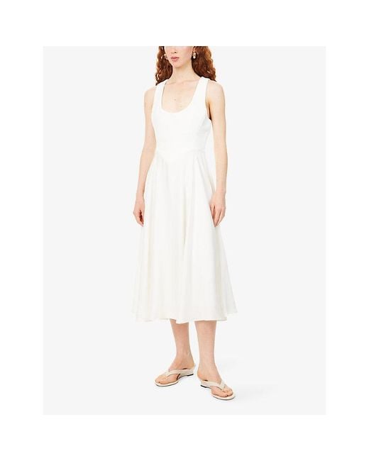 Odd Muse White Scoop-Neck Cinched Woven Midi Dress