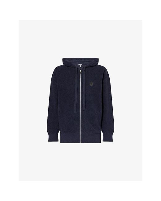 Loewe Blue Embroidered-Emblem Zip-Up Wool Hoody for men