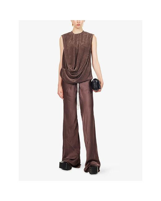 Rick Owens Brown Sleeveless Draped Velvet Top