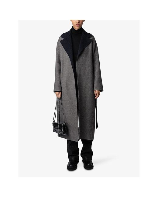 Zadig & Voltaire Black Meli Contrast-collar Wool-blend Coat