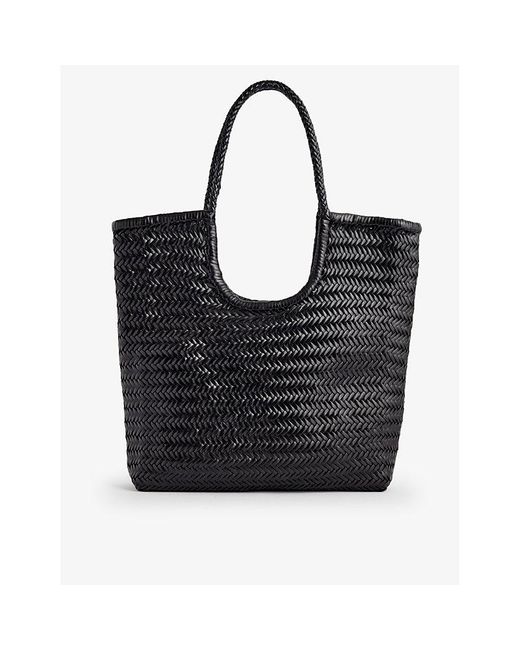 Dragon Diffusion Black Triple Jump Woven-leather Top-handle Tote Bag