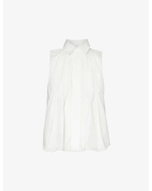 Sacai White Pleated Flared-hem Cotton-poplin Shirt X