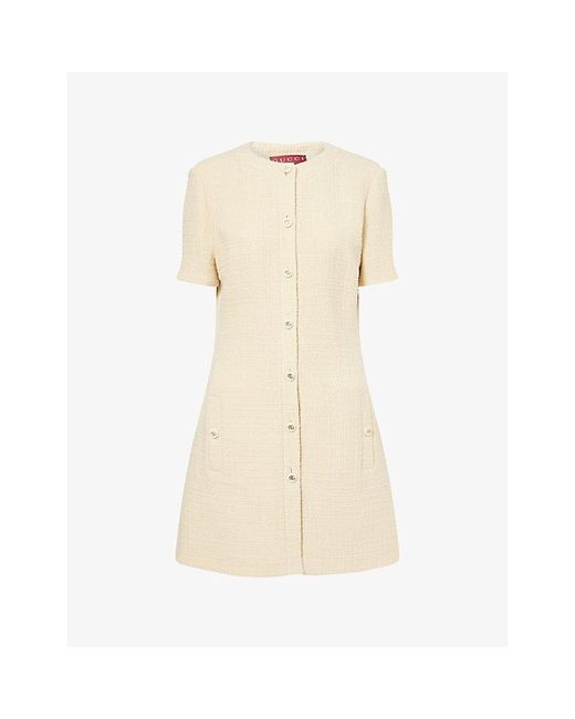 Gucci Natural Short-Sleeve Textured Wool Mini Dress