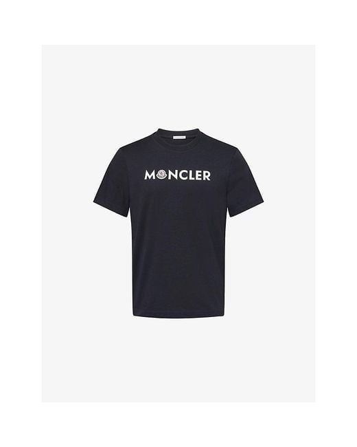 Moncler Blue Brand-Badge Logo-Print Cotton T-Shirt for men