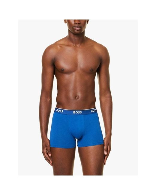 Boss Blue Branded Waistband Stretch-Cotton Boxer Trunks for men