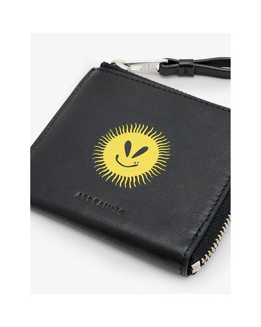 AllSaints Black Artis Sun-print Zip-around Leather Wallet for men