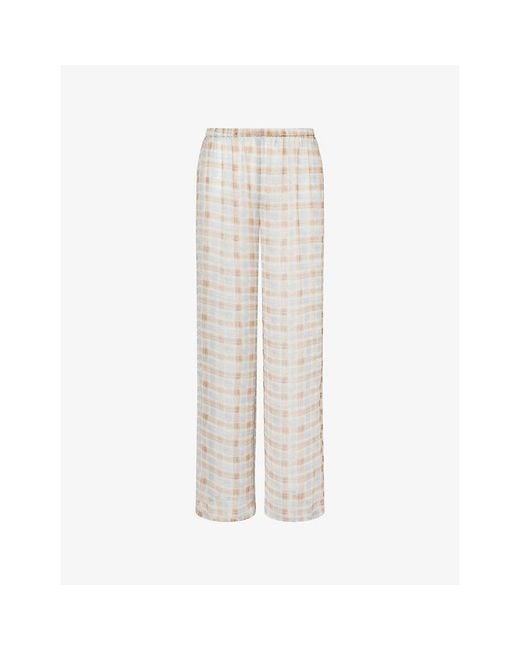 HYPHEN White Check-Print Wide-Leg Sheer Trousers