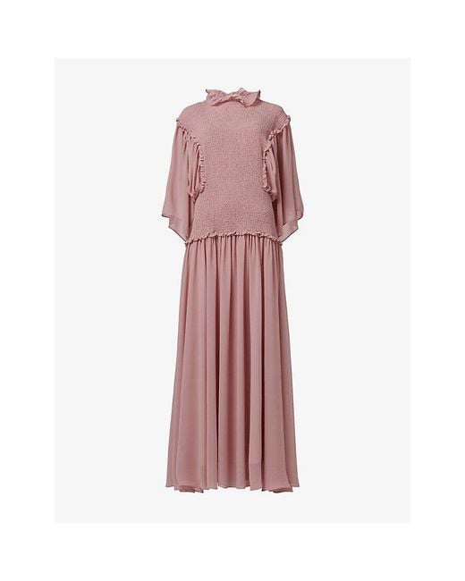 eem Pink Smocked-Bodice Relaxed-Fit Woven Maxi Dress