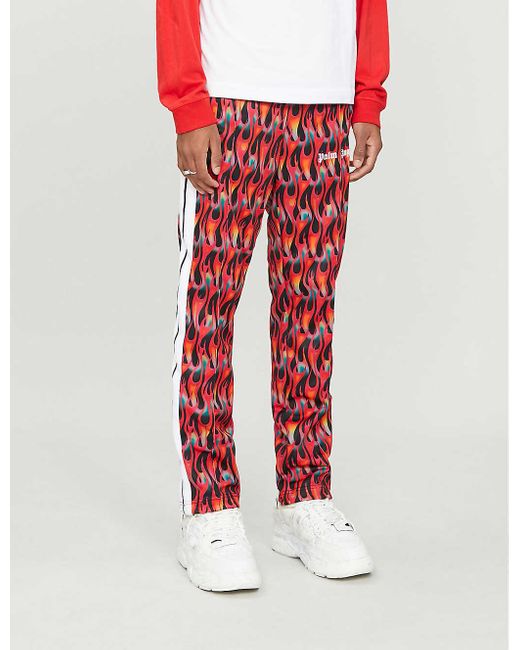 Palm Angels Red Side-stripe Flame-print Track Pants for men