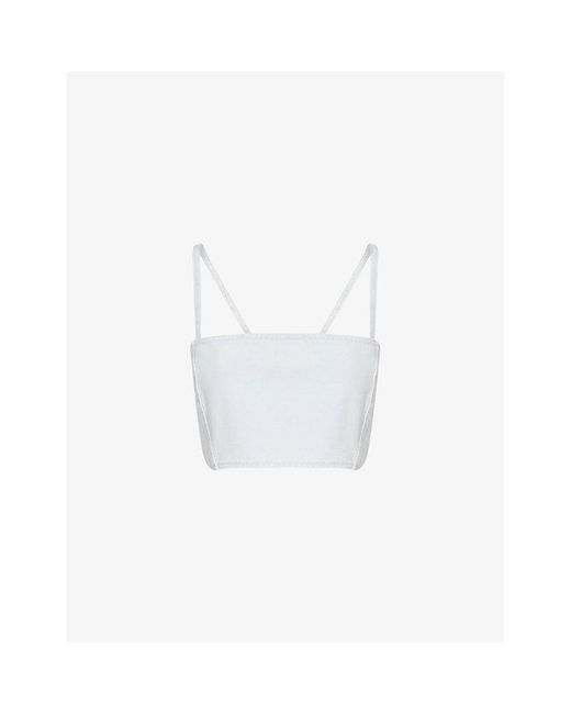 Alaïa White Crop Shoulder-Straps Denim-Blend Top
