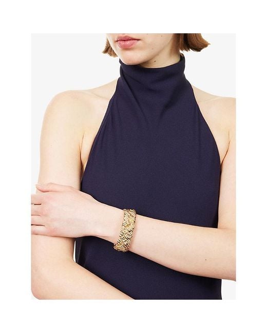 Bottega Veneta Metallic Intreccio Large Cuff 18Ct Plated Sterling Bracelet