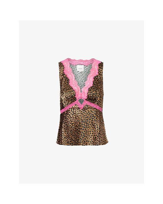 Reformation Red Aliceyn Leopard-Print Silk Top