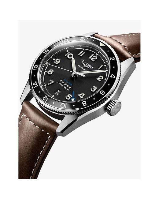 Longines Black L3.802.4.53.2 Spirit Zulu Time Ceramic Bezel Stainless-Steel Automatic Watch for men