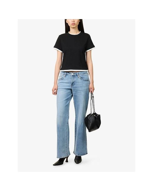 GOOD AMERICAN Black The Layered Crew-Neck Cotton T-Shirt