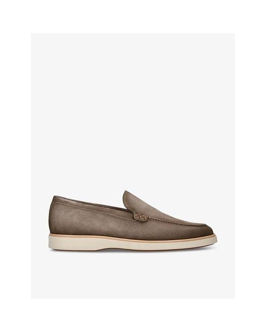 Magnanni Shoes Brown Paraiso Tonal-Stitching Suede Loafers for men