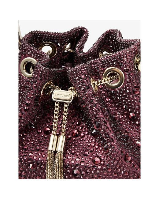 Jimmy Choo Red Bon Bon Crystal Satin Bucket Bag