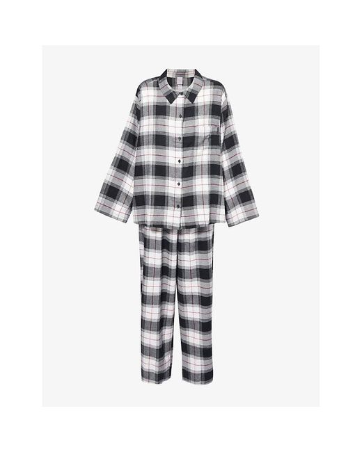 Savage x Fenty Blue Flannel Feels Check Cotton-Blend Pyjama Set