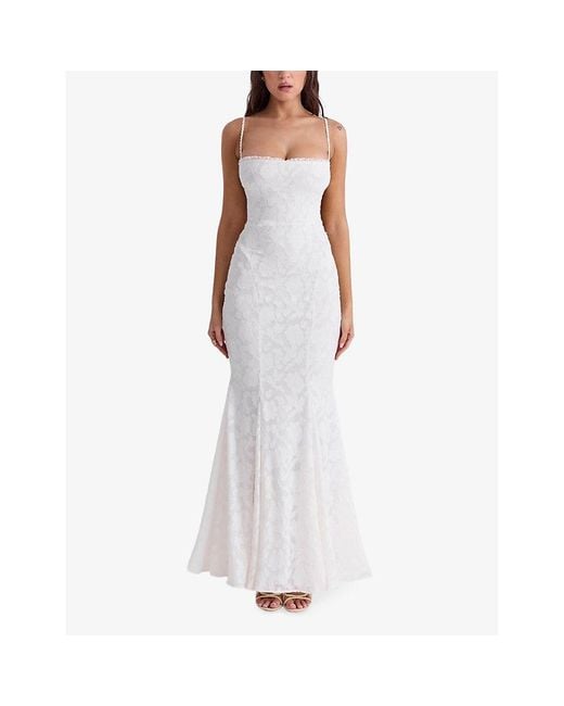 House Of Cb White Joan Burnout-Pattern Lace Maxi Dress