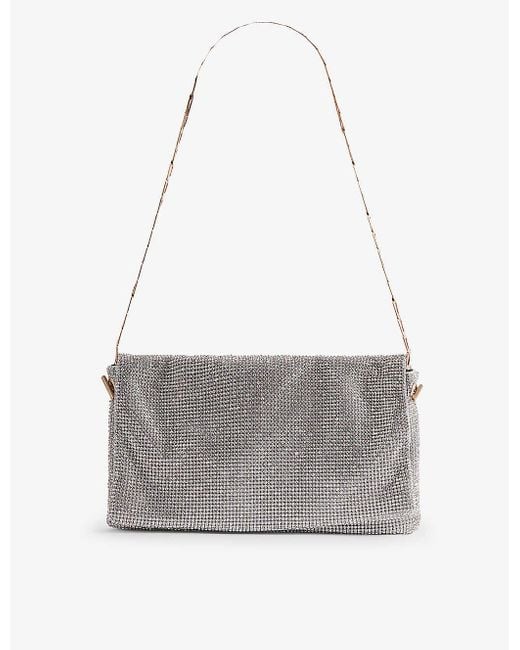 Reiss Gray Soho Chainmail-embellished Woven Shoulder Bag