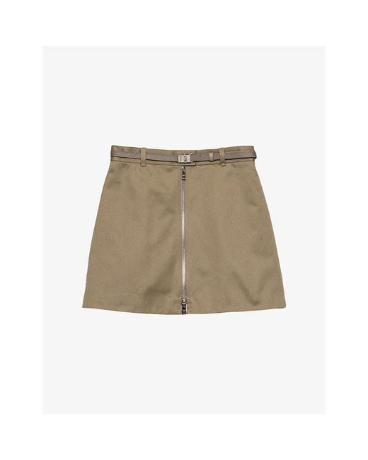 Prada Natural Zip-Up Branded Cotton Mini Skirt