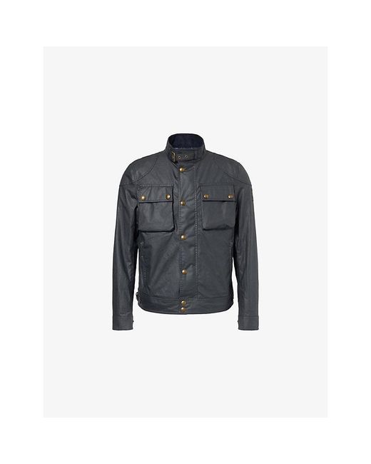 Belstaff Blue Racemaster High-Neck Waxed-Cotton Jacket for men