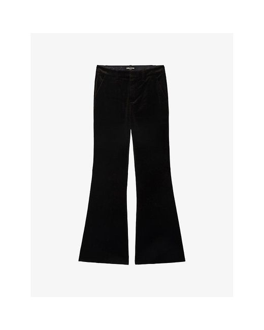 Zadig & Voltaire Black Prevy Flared-Leg Mid-Rise Cotton-Velvet Trousers